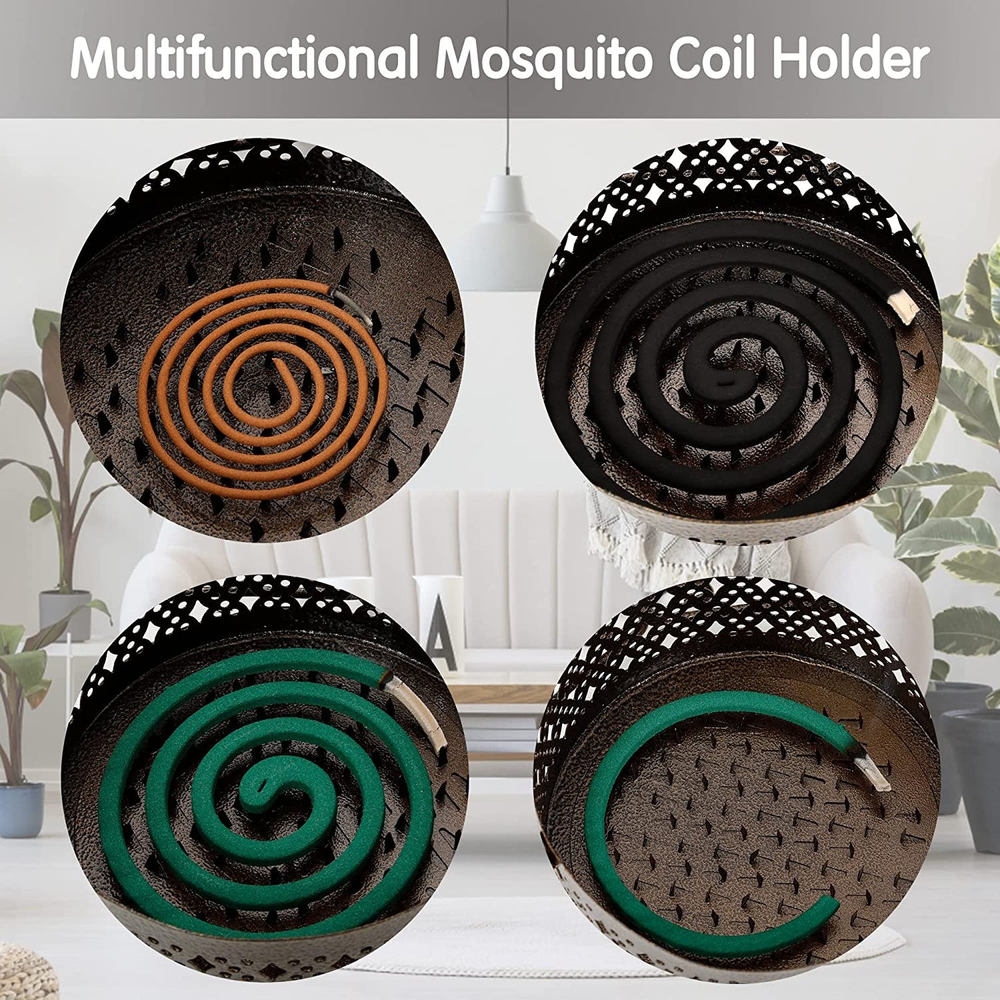 Mosquito Coil Holder, Retro Portable Mosquito Incense Burner for Home and Camping (Black)