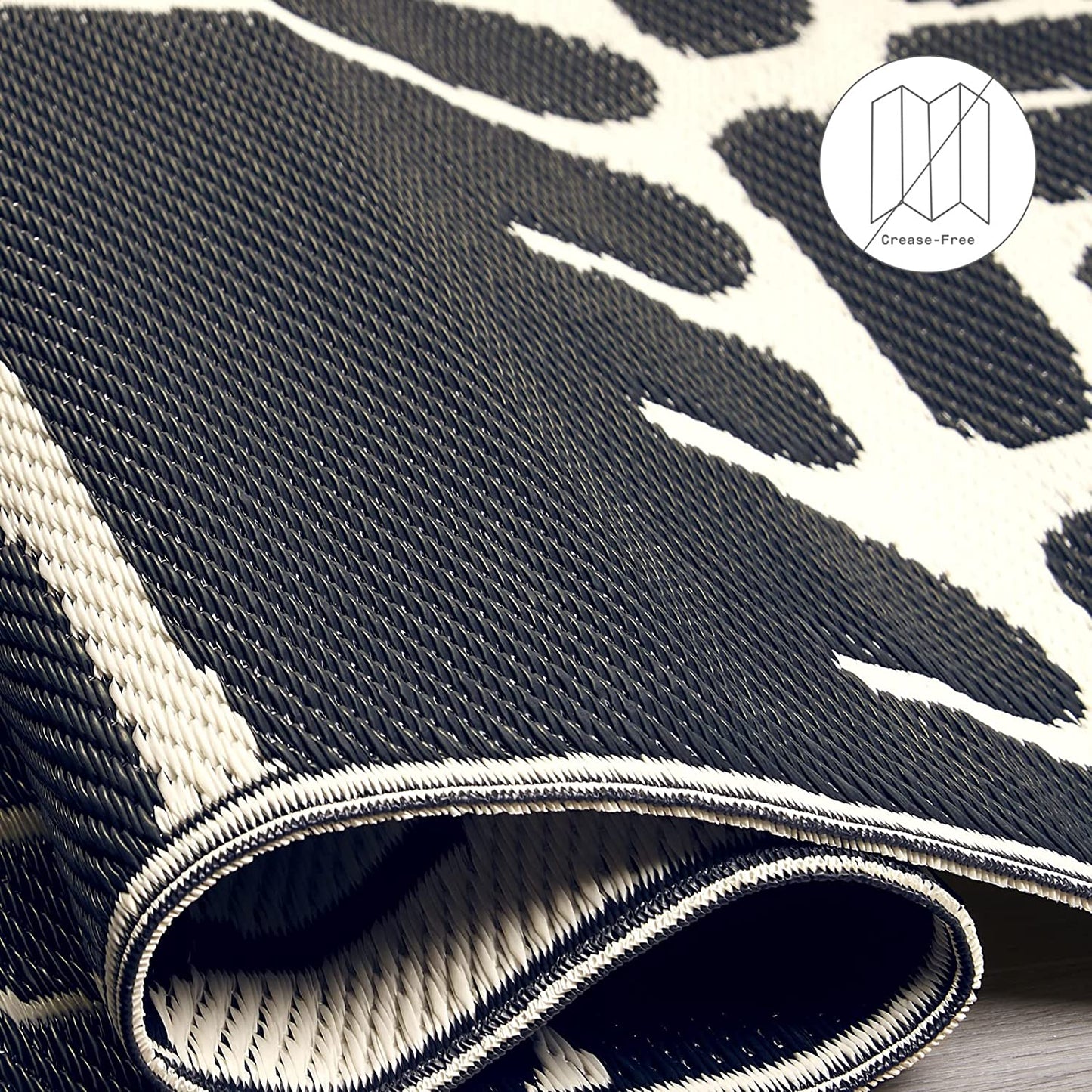 Tribal Matisse Outdoor Rug - Waterproof, Fade Resistant, Crease-Free, Reversible - Premium Recycled Plastic - Patio Porch Balcony Deck - Serowe Blackwhite - 8X10 Ft