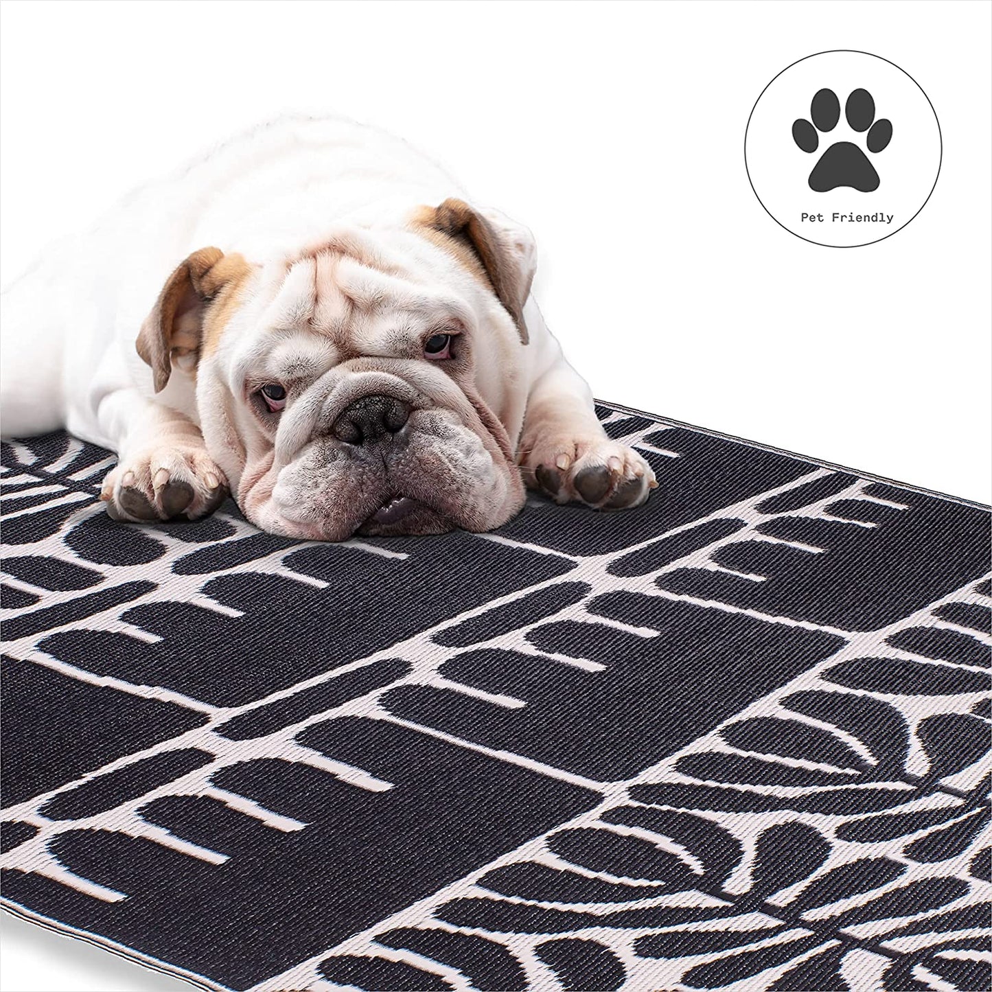 Tribal Matisse Outdoor Rug - Waterproof, Fade Resistant, Crease-Free, Reversible - Premium Recycled Plastic - Patio Porch Balcony Deck - Serowe Blackwhite - 8X10 Ft