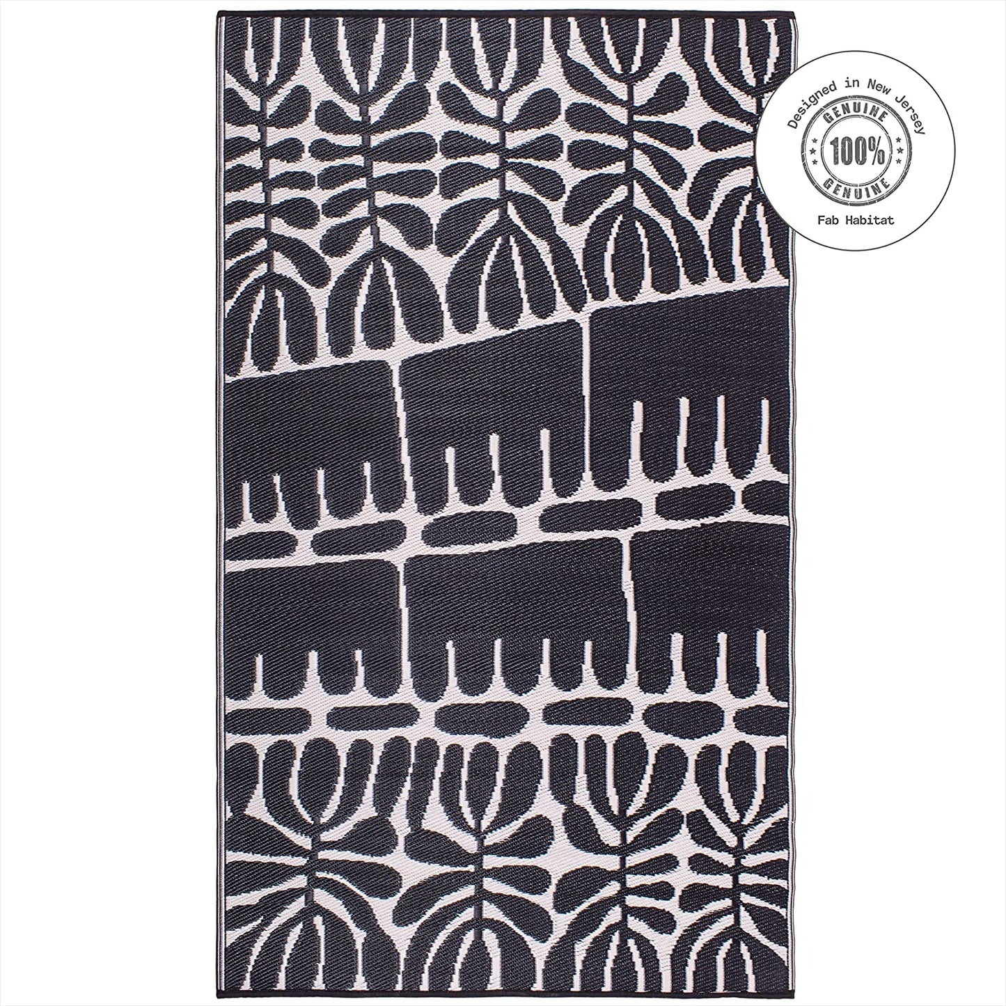 Tribal Matisse Outdoor Rug - Waterproof, Fade Resistant, Crease-Free, Reversible - Premium Recycled Plastic - Patio Porch Balcony Deck - Serowe Blackwhite - 8X10 Ft