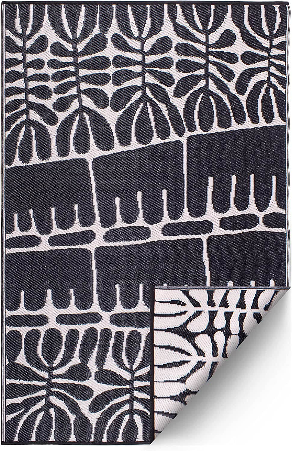 Tribal Matisse Outdoor Rug - Waterproof, Fade Resistant, Crease-Free, Reversible - Premium Recycled Plastic - Patio Porch Balcony Deck - Serowe Blackwhite - 8X10 Ft