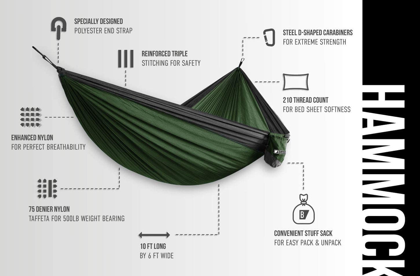 Camping Hammock - Hammock - Camping Gear - 2 Person Hammock - Backpacking Tree Hammock - Double Hammock Camping - Hiking Gear - Portable Hammock for Camping - Travel Hammock - Outdoor