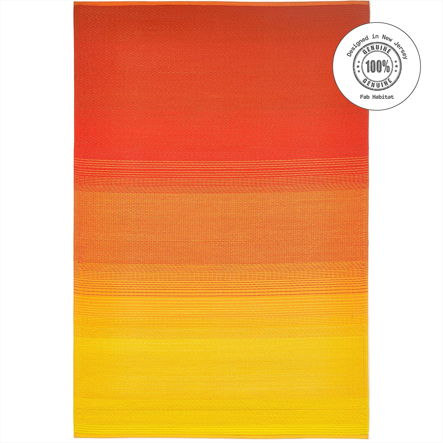 Outdoor Rug - Waterproof, Fade Resistant, Crease-Free - Premium Recycled Plastic - Ombre - Large Patio, Deck, Sunroom, Camping, RV - Big Sur - Sunset - 6 X 9 Ft