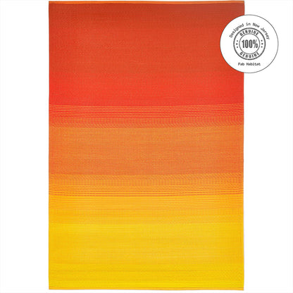 Outdoor Rug - Waterproof, Fade Resistant, Crease-Free - Premium Recycled Plastic - Ombre - Large Patio, Deck, Sunroom, Camping, RV - Big Sur - Sunset - 6 X 9 Ft