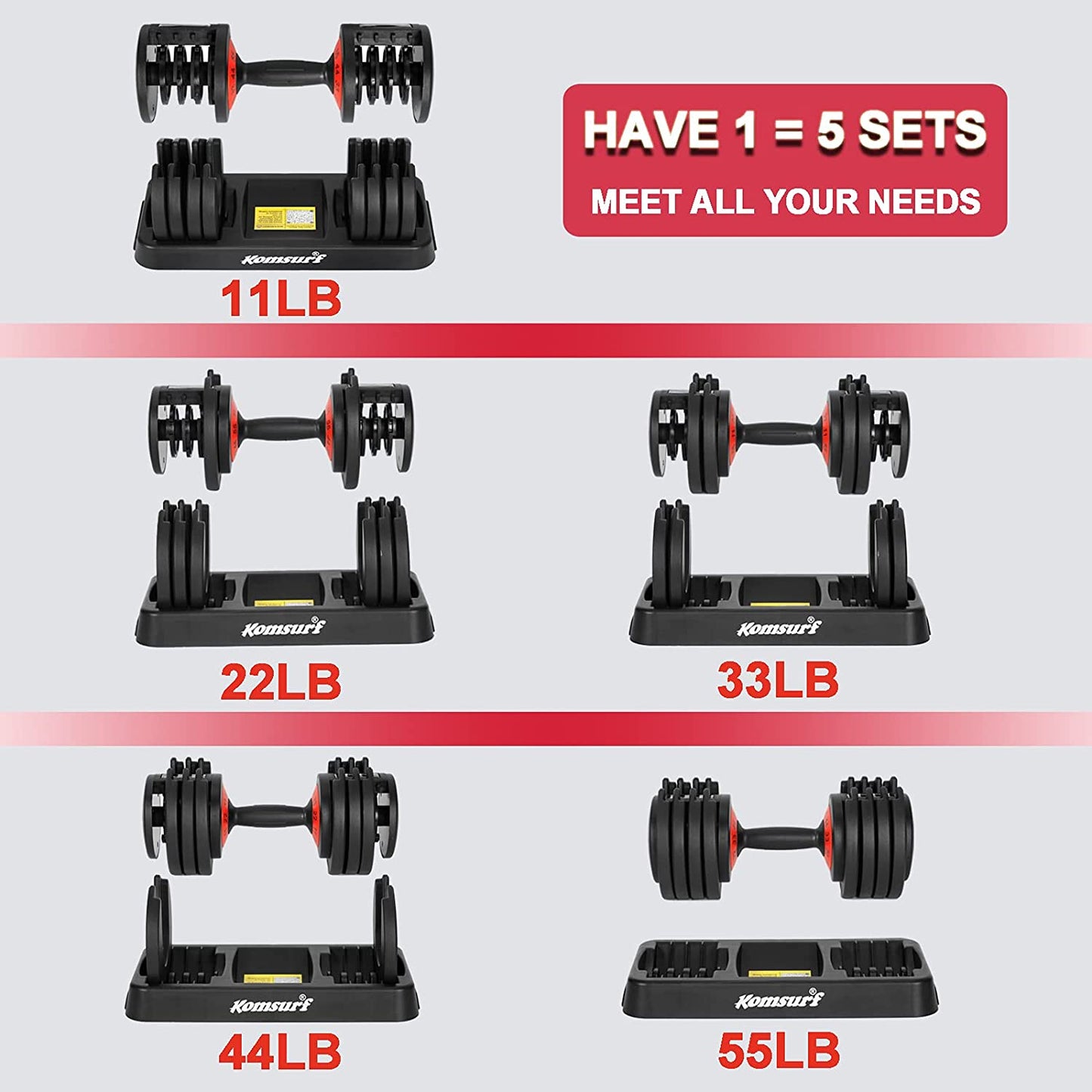 Adjustable Dumbbell, 25/55 Lb Single Dumbbell for Men and Women with Weight Dial Function, Fast Adjust Weight by Rotating Handle, Black Dumbbell with Tray Suitable for Strength Training