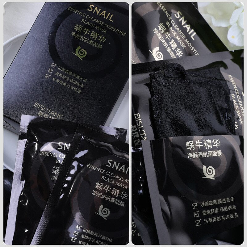 10Pcs/Lot Snail Essence Net Facial Muscle Black Mask Moisturizing Exfoliating Skin Care Skincare Collagen Face Disposable