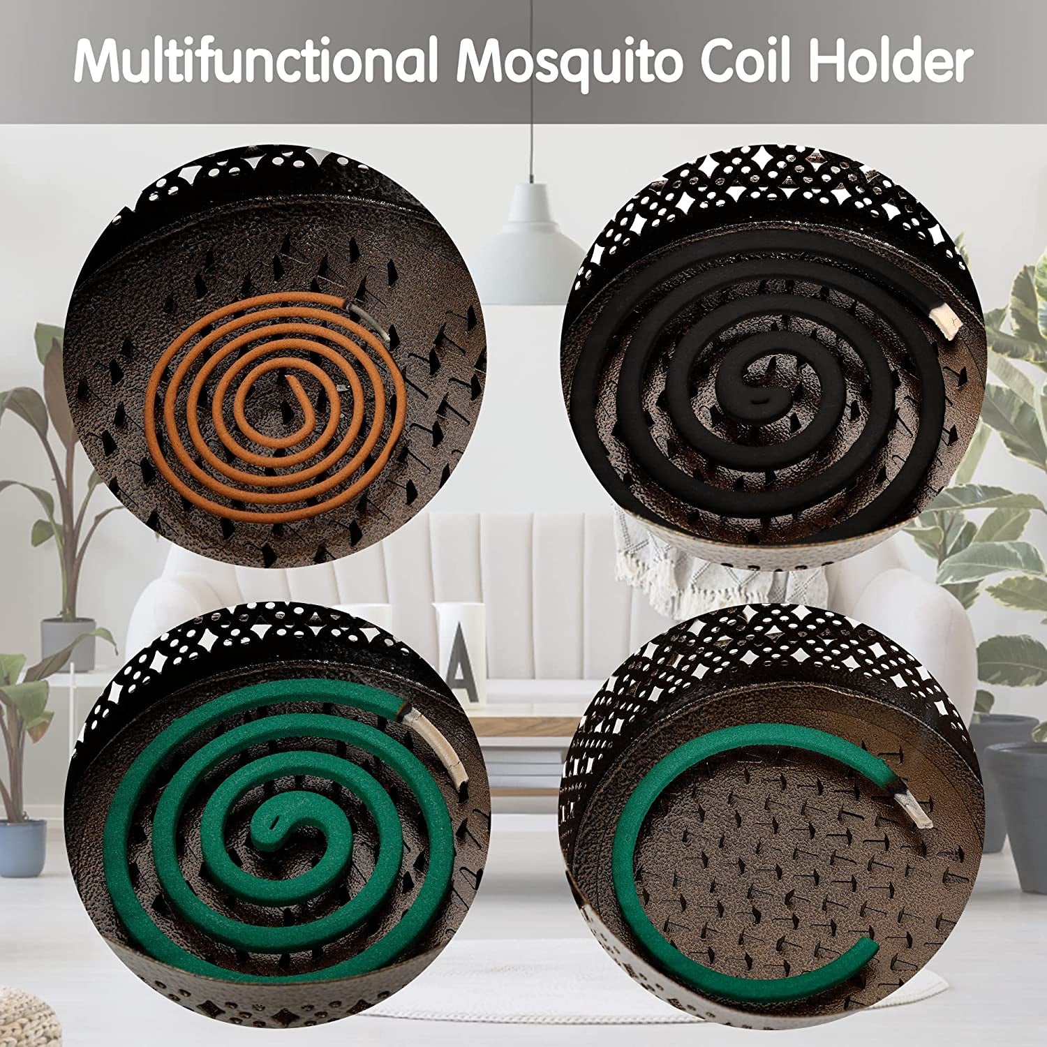 Mosquito Coil Holder, Retro Portable Mosquito Incense Burner for Home and Camping (Yellow)