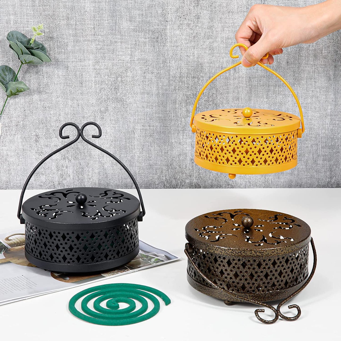 Mosquito Coil Holder, Retro Portable Mosquito Incense Burner for Home and Camping (Yellow)