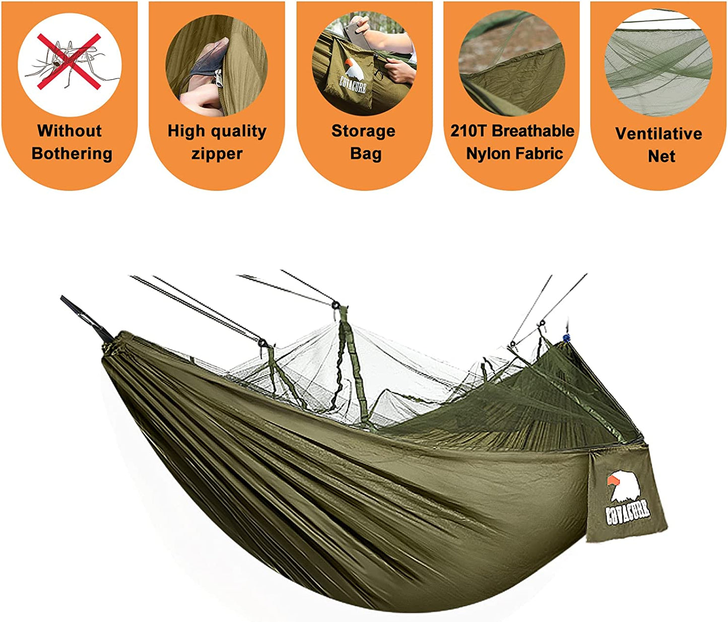 Camping Hammock with Net - Lightweight Double Hammock 2 * 10Ft Straps, Portable Hammocks, Camping Accessories for Outdoor, Hiking, Camping, Backpacking, Travel, Beach