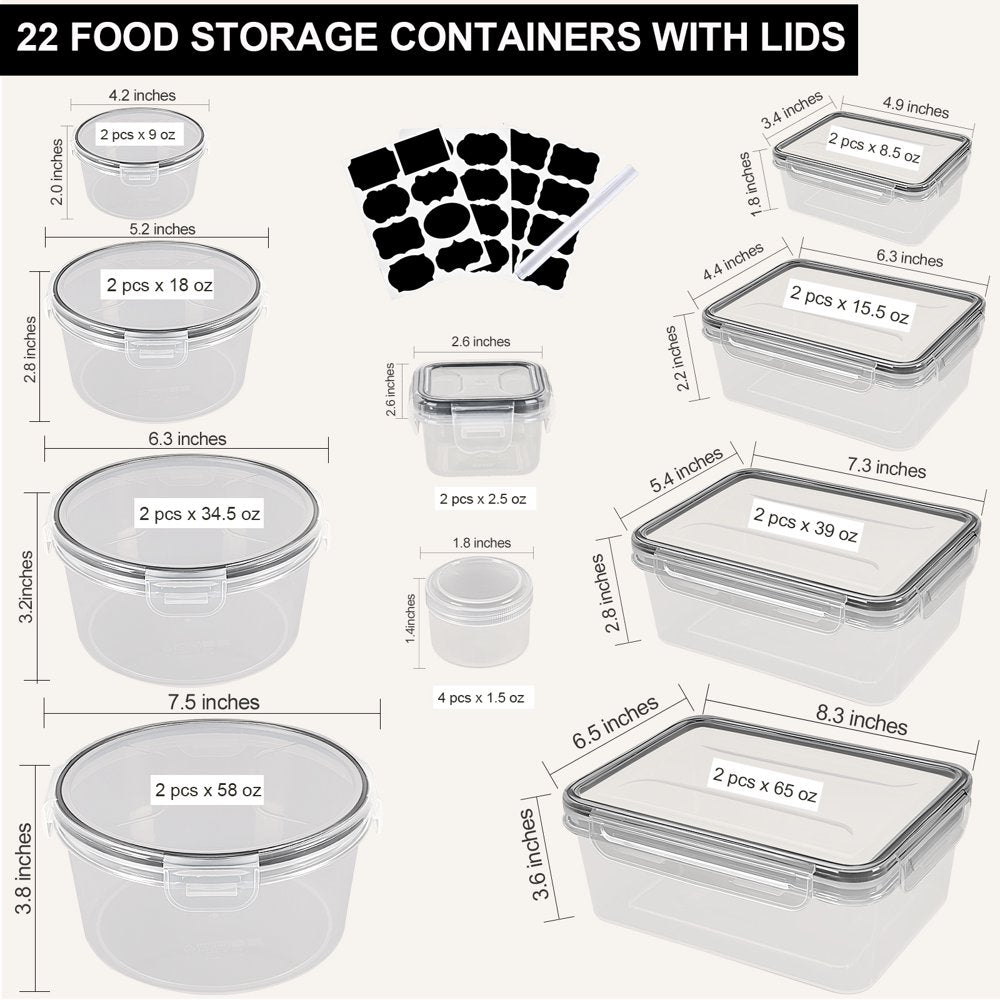 44 Pcs BPA Free Food Storage Containers with Upgraded Snap Locking Lids, Meal Prep Containers Set - Airtight Tupperware Lunch Containers, Microwave, Freezer and Dishwasher Safe