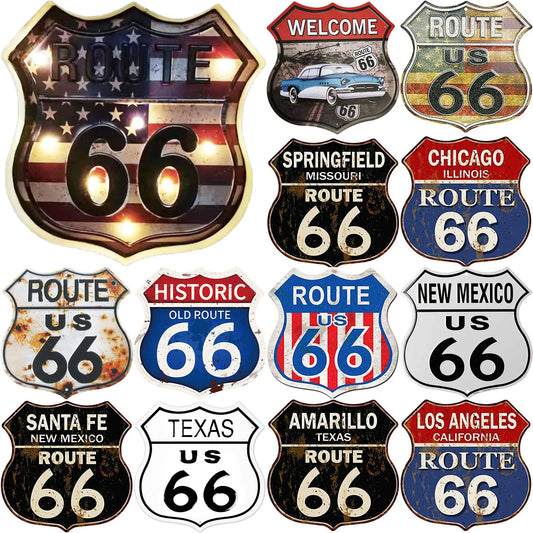 Route 66 Signs Vintage Road Metl Tin Signs Room Decor High Way Metal Tin Poster for Home Cafes Barshotel Garage Wall Decorations