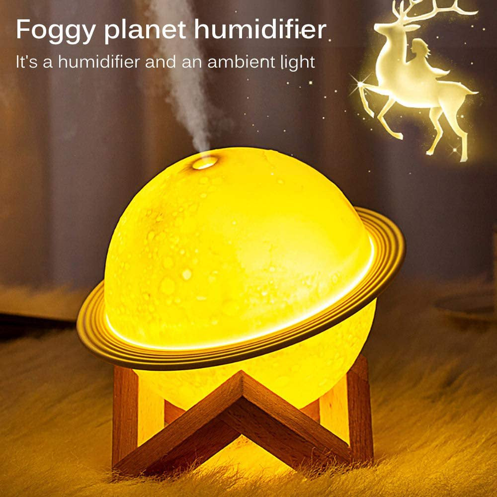 Humidifier, 2 in 1 Moon Night Light & Humidifiers with USB Powered, White, Warm White, Yellow 3D LED Moon Light with Stand, 200Ml