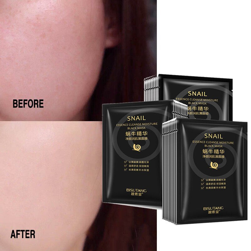 10Pcs/Lot Snail Essence Net Facial Muscle Black Mask Moisturizing Exfoliating Skin Care Skincare Collagen Face Disposable