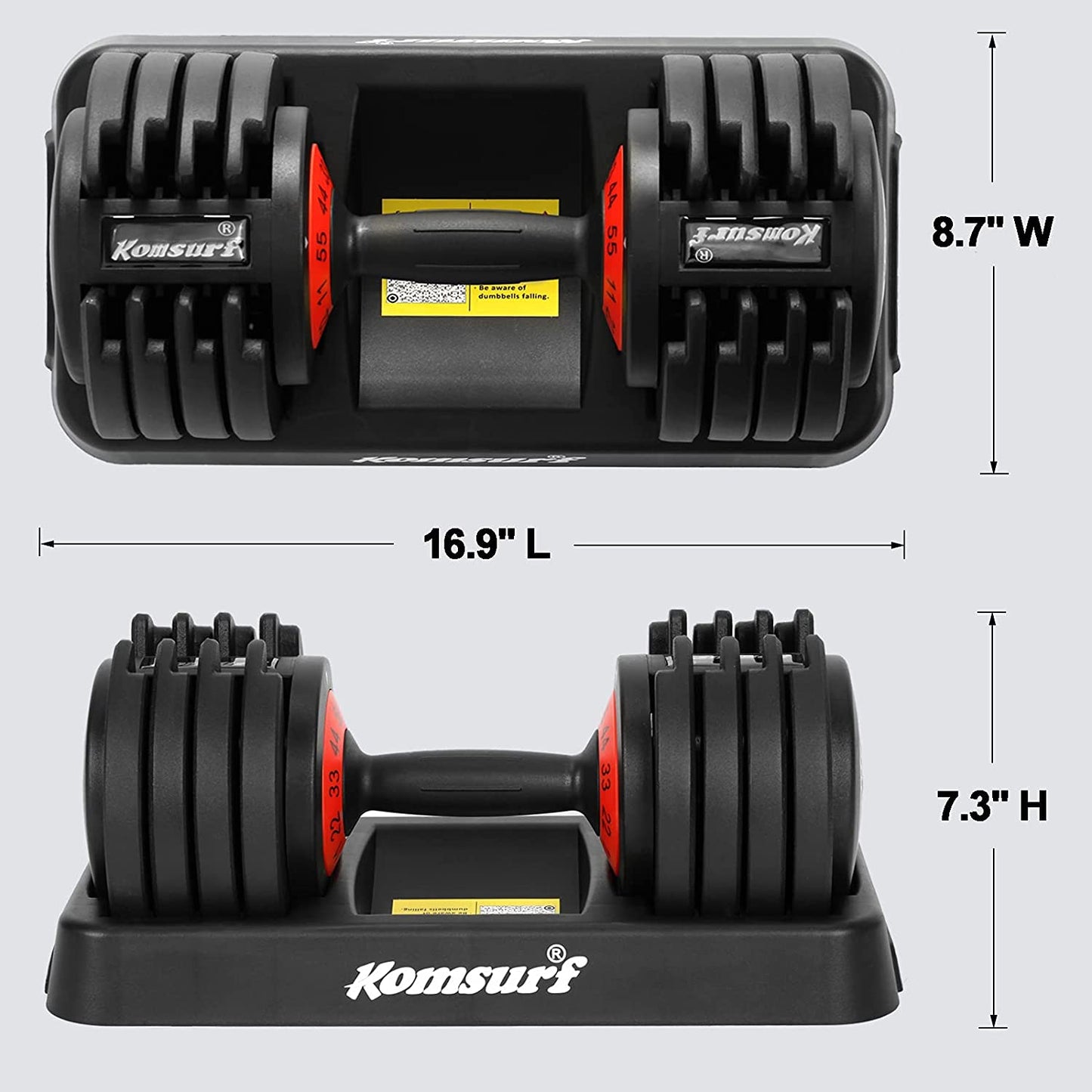 Adjustable Dumbbell, 25/55 Lb Single Dumbbell for Men and Women with Weight Dial Function, Fast Adjust Weight by Rotating Handle, Black Dumbbell with Tray Suitable for Strength Training